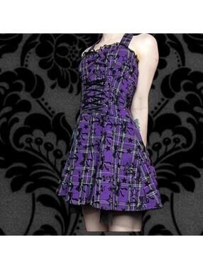 NWT Hearts and Roses London Purple tartan mini dress